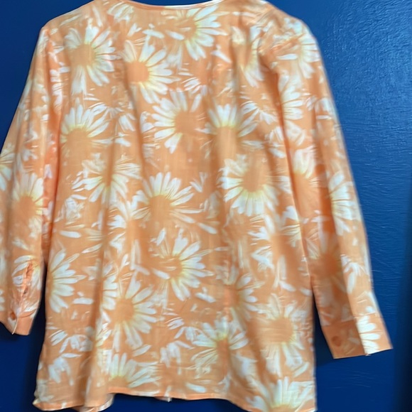 CJ Banks size large orange flower print blouse 3/4 length sleeves size X = 14W - Picture 5 of 7